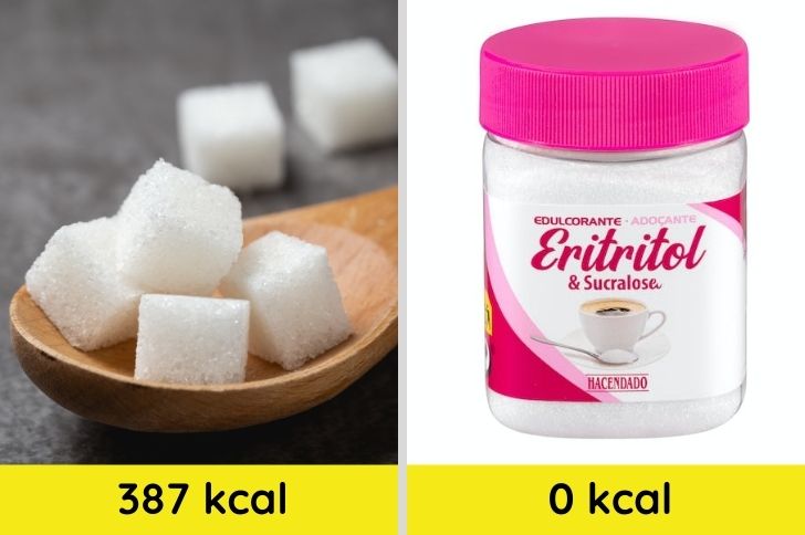 Calorías del azúcar comparadas con el Eritritol
