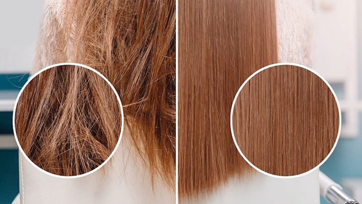 Cheveux avant et après traitement à la kératine